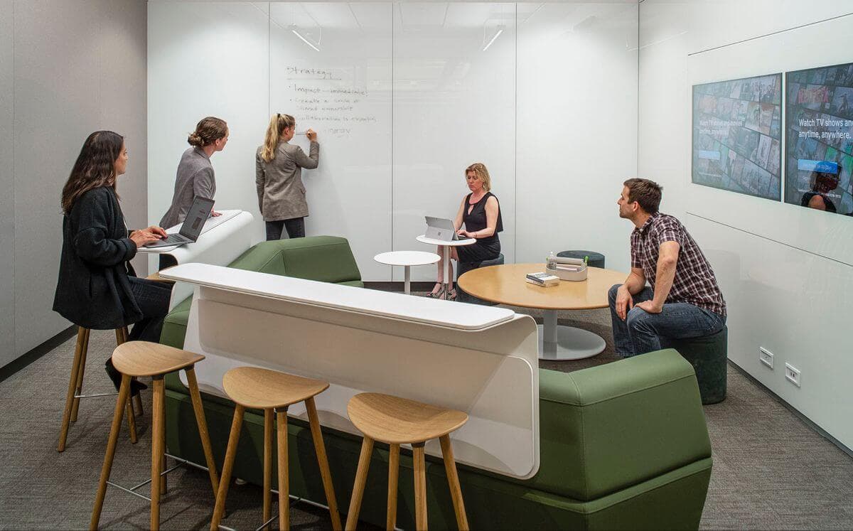 Inform space with tiered seating and AV technology for presentations